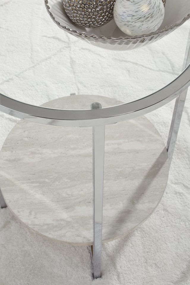 Signature Design by Ashley® Bodalli Glass Top End Table with Chrome Metal Frame and Off White Shelf-4