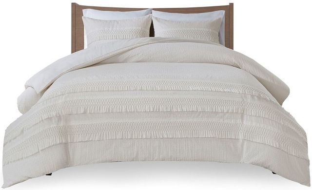Olliix by Madison Park 3 Piece Ivory King/California King Amaya Cotton Seersucker Comforter Set-0