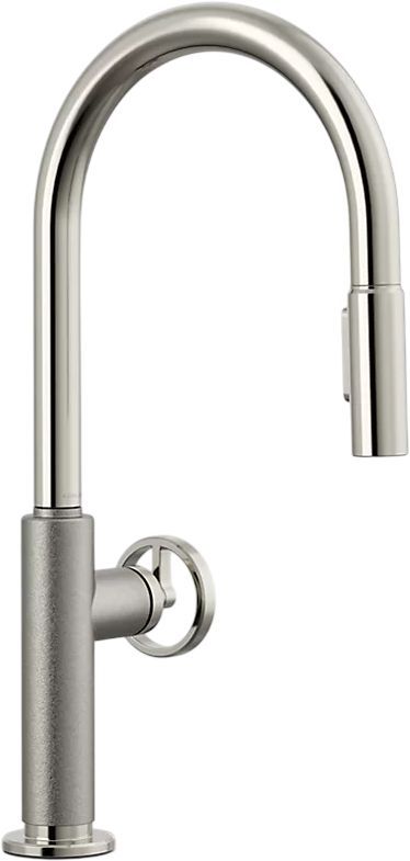 KOHLER® Billet® Vibrant Polished Nickel Kitchen Sink Faucet with 2-Function Sprayhead and Round Handle-0