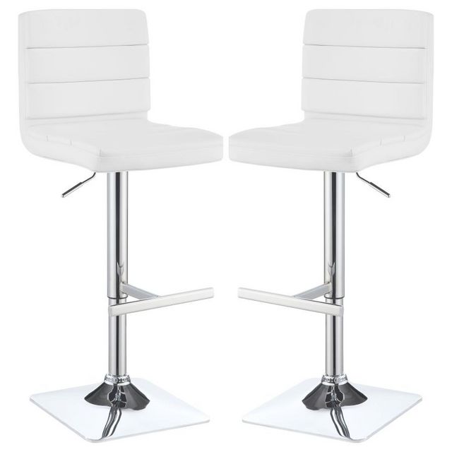 Coaster® Bianca 2-Piece White/Chrome Upholstered Adjustable Bar Stools