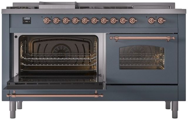 Ilve® Nostalgie II Series 60" Blue Grey Pro Style Dual Fuel Range-3