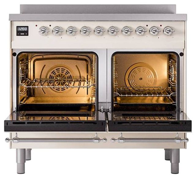 Ilve® Nostalgie II Noblesse 40'' Antique White Pro Style Induction Range with Chrome Trim-2