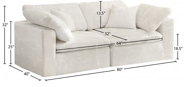 Meridian Furniture Cozy 2-Piece Cream Velvet 80" Cloud Modular Sofa-1