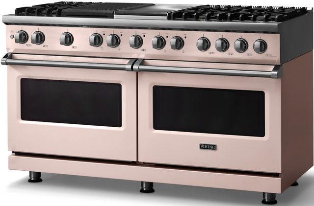 Viking® 5 Series 60" Blush Pro Style Dual Fuel (LP) Range with Polished Chrome Trim-2