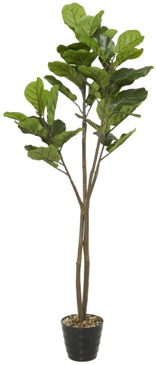 Deco Marche Green Faux Foliage Fiddle Leaf Artificial Tree with Realistic Leaves and Black Melamine Pot-1