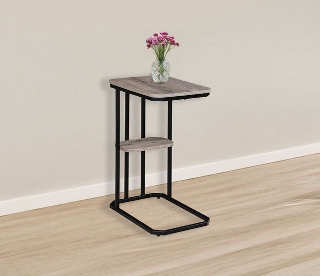 Crown Mark Ida Weathered Gray Chairside Table with Black Frame-1