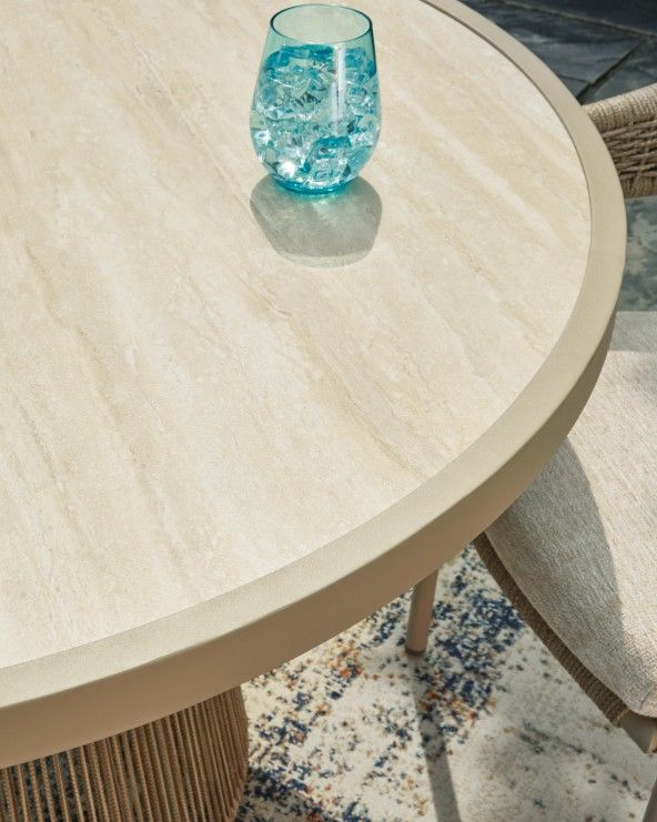Signature Design by Ashley® Ocean Park Beige Aluminum Outdoor Dining Table-4