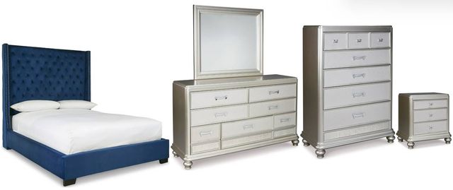 Signature Design by Ashley® Coralayne 5-Piece Blue/Silver Queen Upholstered Bed Set-0