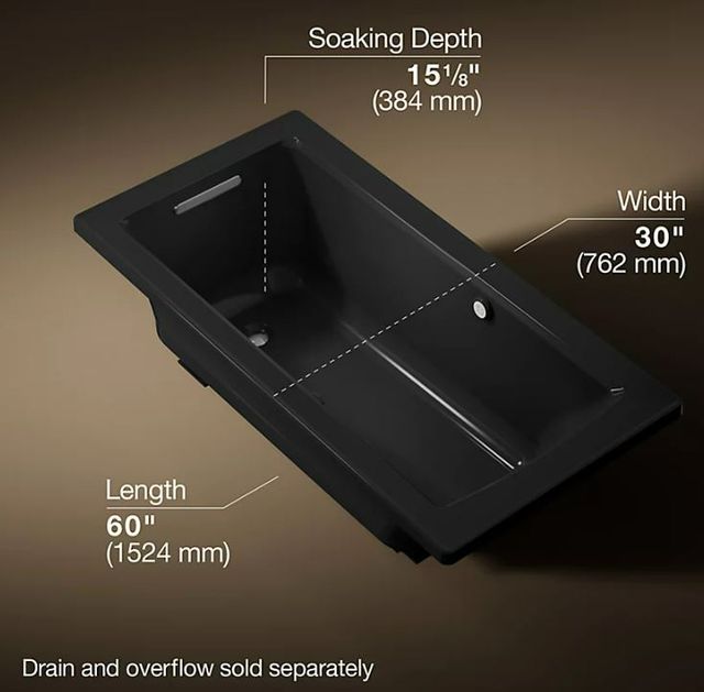 KOHLER® Archer® Black 60" x 30" Drop-In Heated BubbleMassage™ Air Bath with Bask® Heated Surface-2