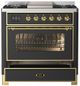Ilve® Majestic III 36" Graphite Matte Pro Style Dual Fuel Liquid Propane Range with 6 Black Brass Burners and Brass Trim-2