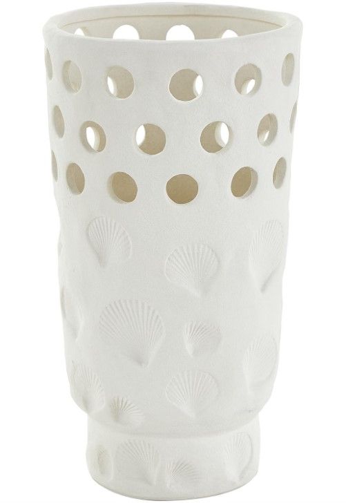 Deco Marche White Ceramic Shell Vase with Circular Cutouts-0