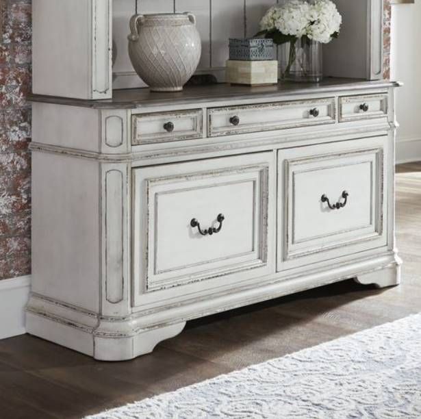 Liberty Furniture Magnolia Manor Antique White/Weathered Bark Home Office Credenza-1
