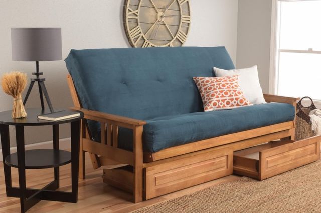Kodiak Furniture Monterey Suede Navy/Butternut Full Storage Futon with Mattress-1