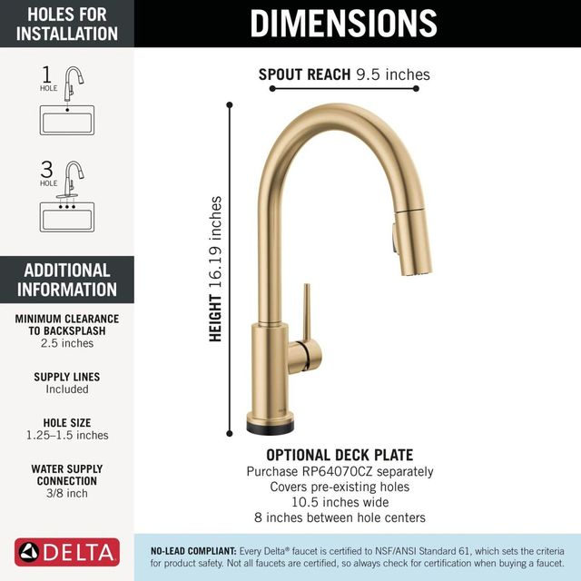 Delta Trinsic® Champagne Bronze Touch2O® Technology Kitchen Faucet with Touchless Technology-1