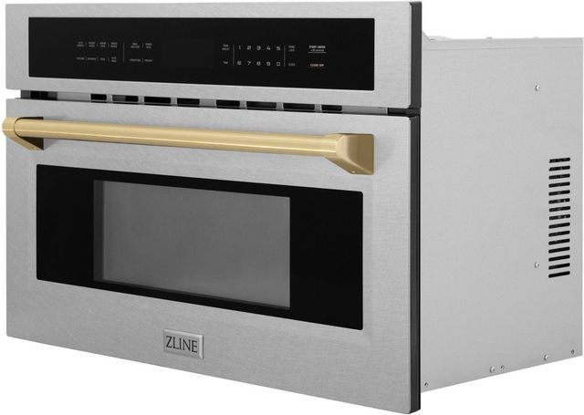 ZLINE Autograph Edition 30" 1.6 Cu. Ft. Satin Stainless Steel Built-In Convection Microwave Oven with Champagne Bronze Accents-2