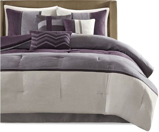 Olliix by Madison Park 7 Piece Purple King Palisades Faux Suede Comforter Set-1