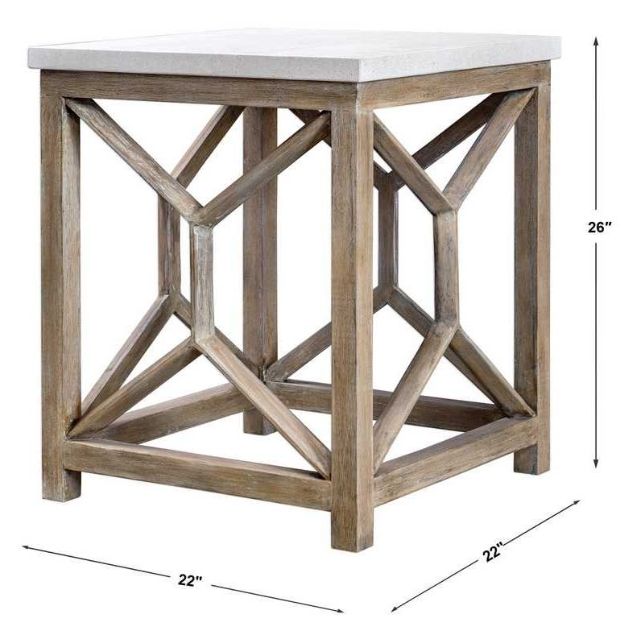 Uttermost® Catali Ivory Limestone Top End Table with Warm Oatmeal Wash Base-2