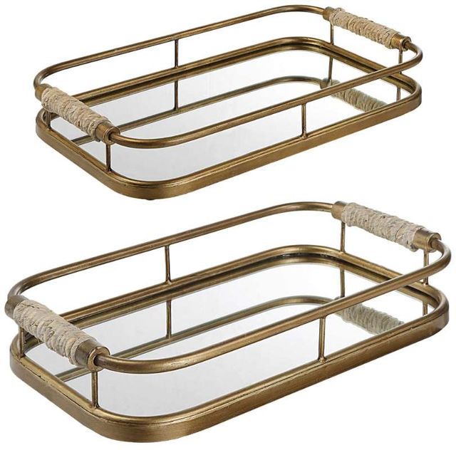 Uttermost® Rosea 2-Piece Brushed Gold Tray Set-0
