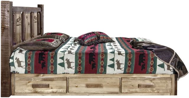 Montana Woodworks® Homestead Stain & Clear Lacquer California King Platform Storage Bed with Laser Engraved Moose Design-2