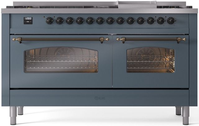 Ilve® Nostalgie II Series 60" Blue Grey Pro Style Dual Fuel Range-0
