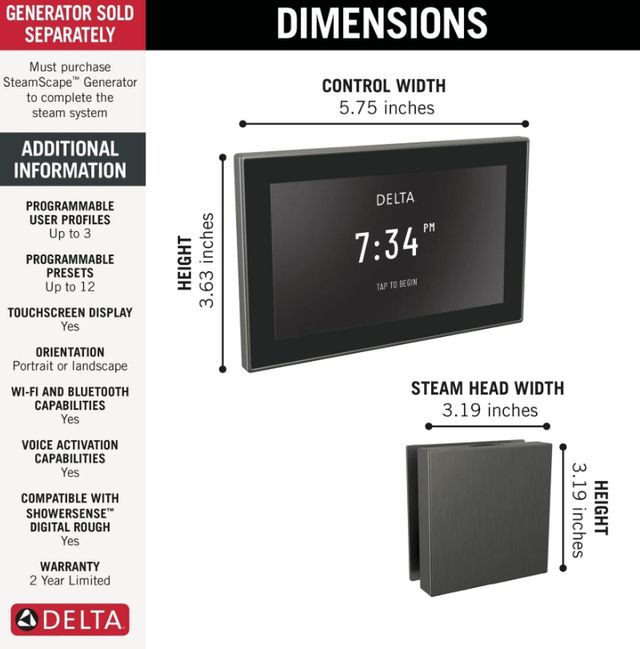 Delta SteamScape™ Deluxe System Lumicoat® Black Stainless Square Digital Steam Package-2