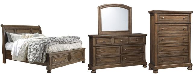 Signature Design by Ashley® Flynnter 4-Piece Medium Brown Queen Storage Sleigh Bed-0