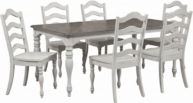 Liberty Furniture Magnolia Manor 7-Piece Antique White/Weathered Bark Dining Table Set-0
