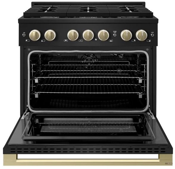 ZLINE Marino 36" Black Stainless Steel Pro Style Gas Range with Champagne Bronze Accents-1