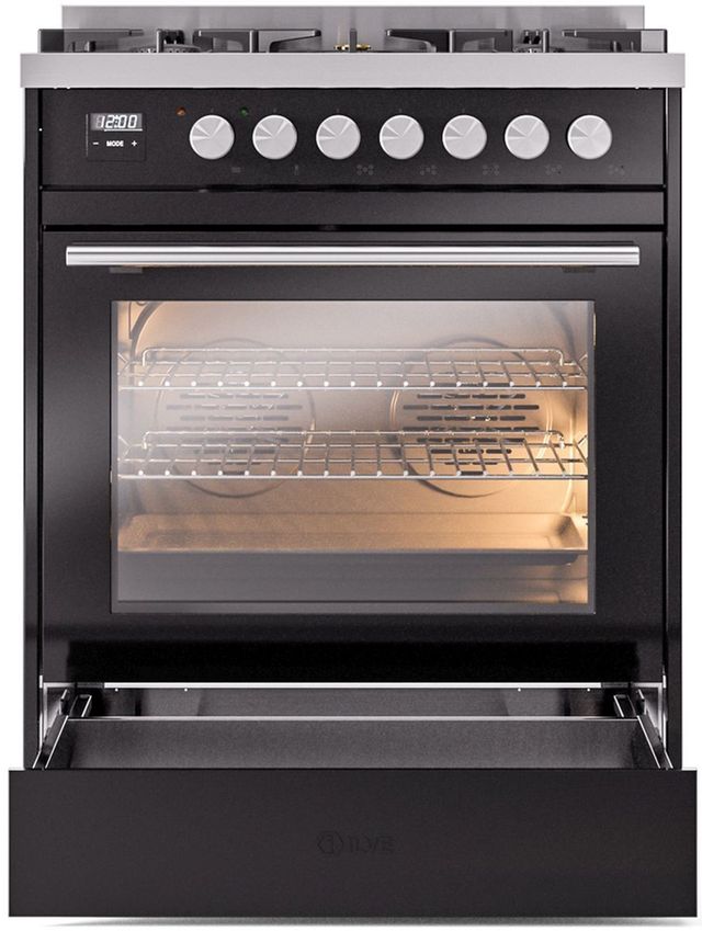Ilve® Professional Plus II Series 30" Glossy Black Pro Style Dual Fuel Range-2