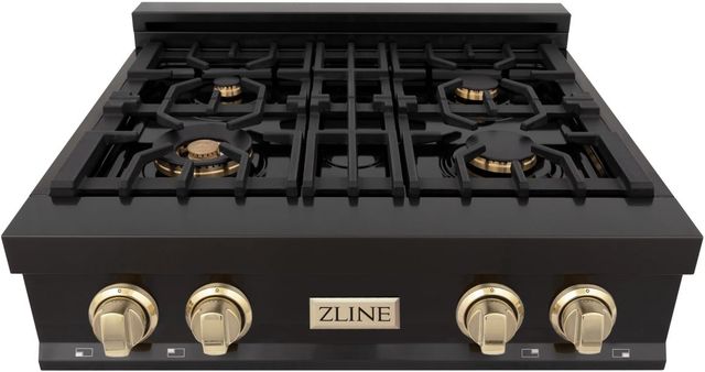 ZLINE Autograph Edition 30" Black Stainless Steel Gas Rangetop with Polished Gold Accents-2