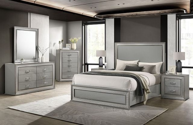 Furniture of America® Cassiopeia Metallic Gray 79" Eastern King Panel Bed-3