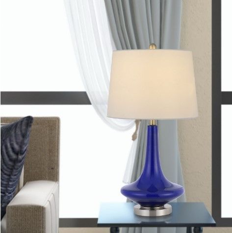 Cal® Lighting & Accessories Kleve 2-Piece Navy Blue/White Glass Table Lamp Set-2