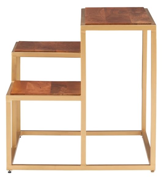 Powell® Cyndi Natural 3-Tiered Plant Stand Side Table with Gold Base-2