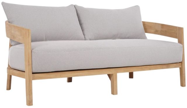 Bramble Raleigh Natural/Sand Cream Fabric/Teak Outdoor 2-Seater Sofa-0