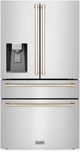 ZLINE Autograph Edition 36" 21.6 Cu. Ft. Fingerprint Resistant Stainless Steel Counter Depth French Door Refrigerator with Water/Ice Dispenser and Polished Gold Traditional Handles-0