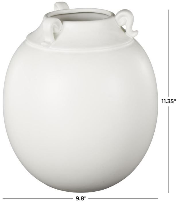 Deco Marche White Ceramic Vase with Scroll Handles-3