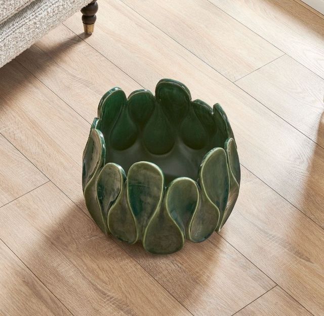 Uttermost® Petal Pinch Deep Green Glaze Indoor-Outdoor Ceramic Bowl-3