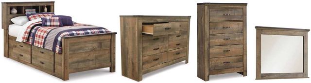 Signature Design by Ashley® Trinell 4-Piece Brown Twin Storage Bookcase Bed Set-0