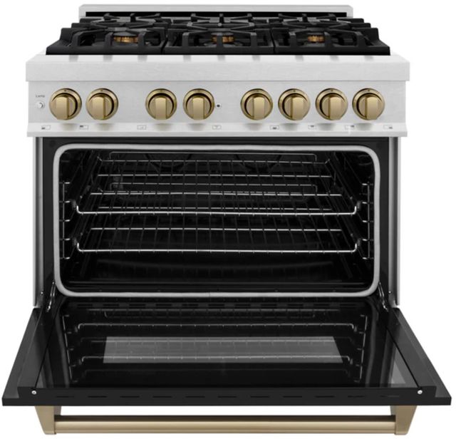 ZLINE Autograph Edition 36" Satin Stainless Steel Pro Style Dual Fuel Range with Black Matte Door-1