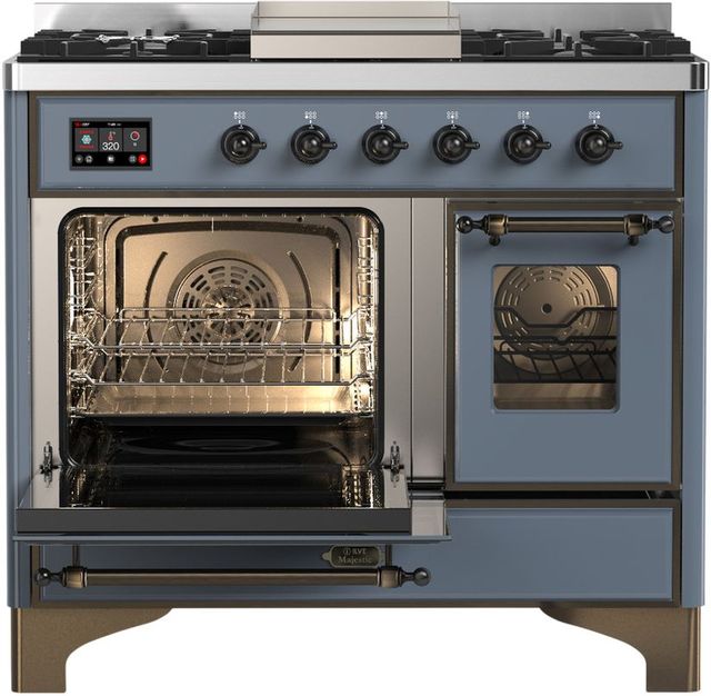 Ilve® Majestic III 40" Blue Gray Pro Style Dual Fuel Natural Gas Range with Triple Glass Door and Burnished Trim-3