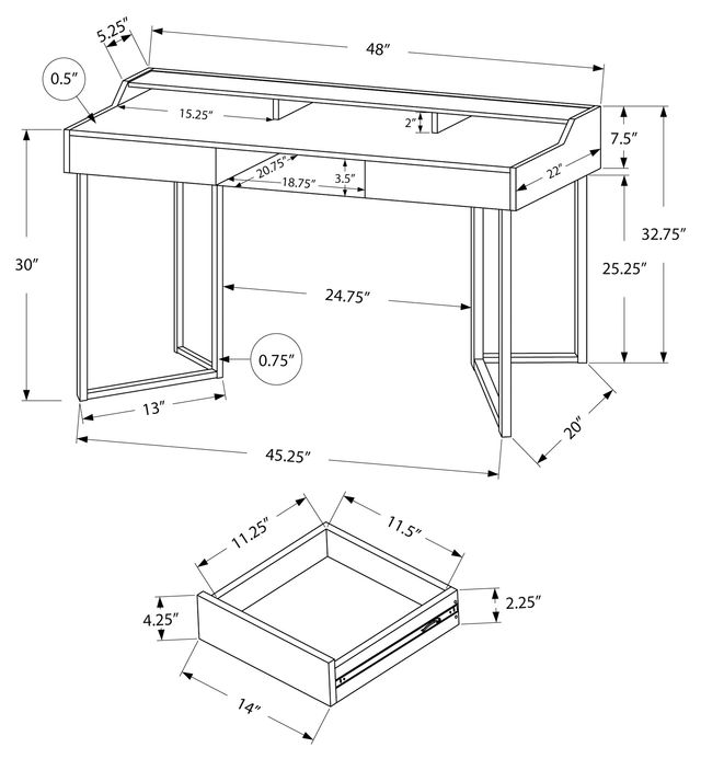 Monarch Specialties Inc. 48"L White and Silver Metal Computer Desk-3
