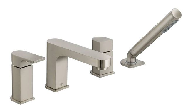DXV Equility® Brushed Nickel Single Handle Deck Mount Bathtub Faucet with Hand Shower and Lever Handle-0