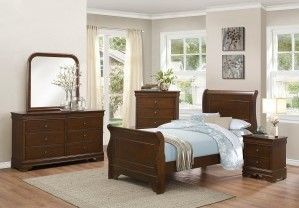 Mazin Furniture Abbeville Brown Cherry Twin Sleigh Youth Bed-2