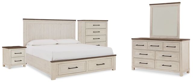 Benchcraft® Brewgan 5-Piece Two-Tone California King Storage Panel Bed Set-0