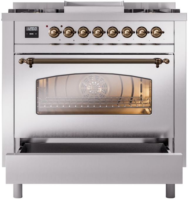 Ilve® Nostalgie II Series 36" Stainless Steel Pro Style Dual Fuel Range-3