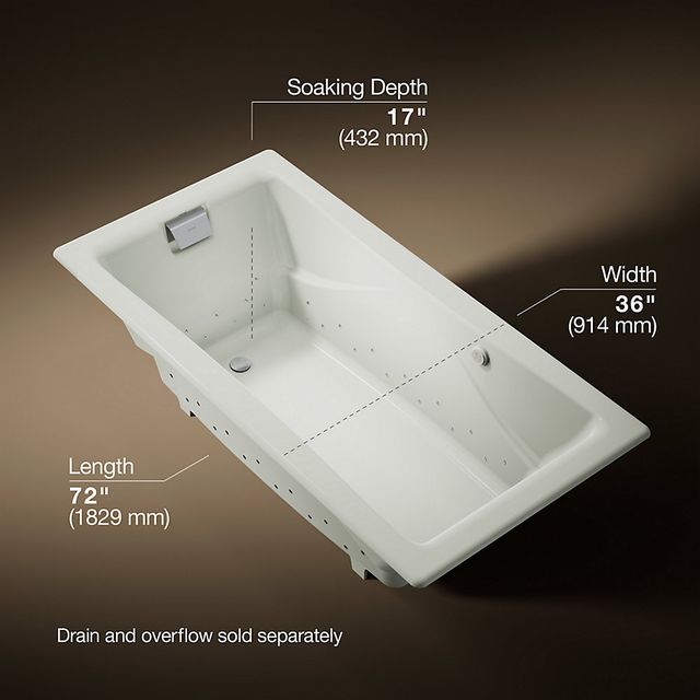 KOHLER® Tea-for-Two® Dune 20" 71" x 36" Drop-In Heated Bubble Massage™ Air Bath-3