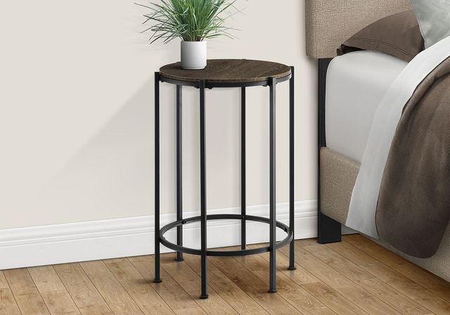 Monarch Specialties Inc. Dark Oak End Table with Black Metal Base-2