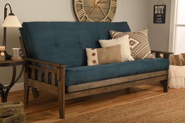 Kodiak Furniture Tucson Suede Navy/Rustic Walnut Full Futon with Mattress-1