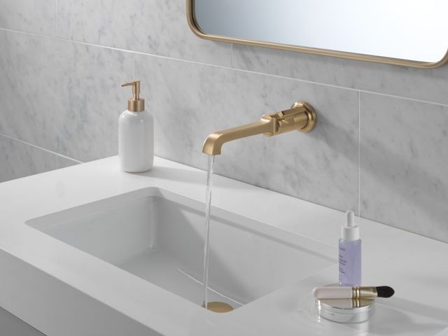 Delta Tetra™ Lumicoat® Champagne Bronze Single Handle Wall Mount Bathroom Faucet Trim-2