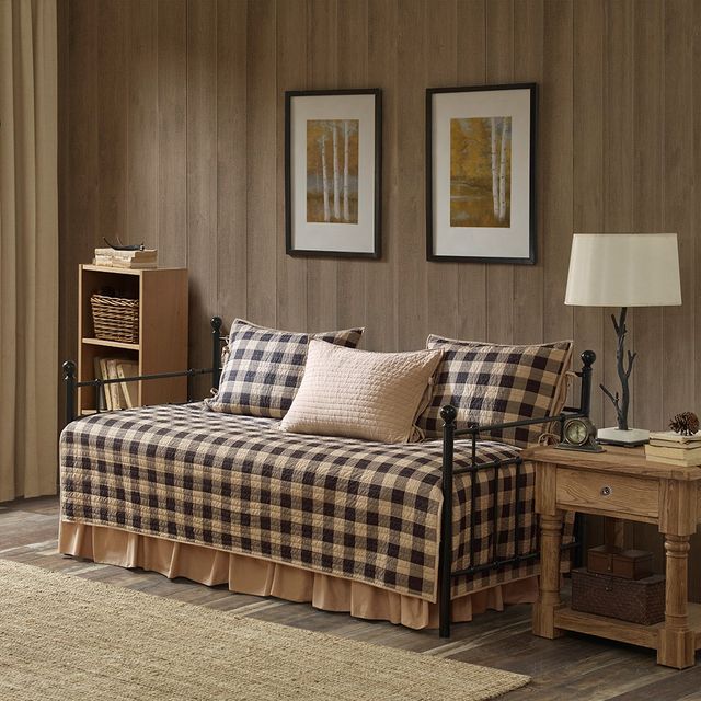 Olliix by Woolrich 5 Piece Tan Day Bed Buffalo Check Cover Set-0